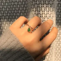 Cluster Rings Original Natural Full Green Chalcedony Gourd Opening Adjustable Ring Elegant Charm Creative Retro Female Silver Jewelry