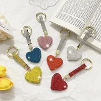 Keychains Fancy&Fantasy Strass Rhinestone High Quality Leather Strap Crystal Heart Ball Car Keychain Charm Pendant Key Ring For Women Smal22