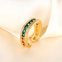 Rings women European and American style square emerald green crystal zircon diamond champagne gold plated ring lady wedding party jewelry birthday gift adjustable