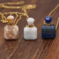 Pendant Necklaces Natural Perfume Bottle Crystal Stone Necklace Agates Lapis Lazuli Essential Oil Diffuser Charm Copper Chain Jewelry Gift