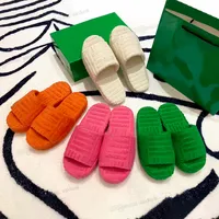 2023 Slippers Sandals Women Slides Fabric Rubber Fur Cotton Extole Green Green Sway Slipper Wedge Fluffy Resort Sponge Bottega Sandal Bottegas