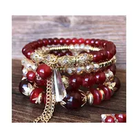 Conjunto de 4 peças de fita com miçangas de braceletes de jóias de jóias femininas do estilo de cristal