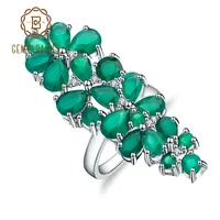 Cluster Rings GEM'S BALLET 8.22Ct Natural Green Agate Gemstone Cocktail Solid 925 Sterling Silver Fine Jewelry For Women Wedding