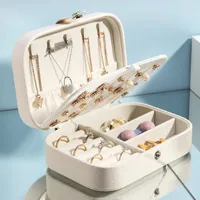 Storage Boxes Portable PU Leather Jewelry Necklace Earrings Display Rings Organizer Women Cosmetic Case Accessories
