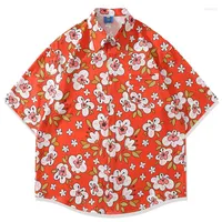 Men's Casual Shirts 2023 Summer Unisex Harajuku Full Flowers Print Couple Men Oversize Hawaii Retro Short Sleeve Tropica Blouse Tops