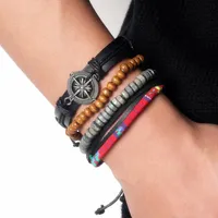 Charm Bracelets Vintage Beads Multilayer Braided Leather Bracelet For Men Women Fashion Feather Rudder Rope Wrap Bangles Male JewelryCharm