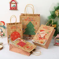 Gift Wrap Christmas Tree Handle Bag 12pcs lot Santa Claus Kraft Paper Girls Birthday Party Decor Candy Pouches