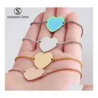 Link Chain Stainless Steel Bracelets Can Engraved Personalized Name Adjustable Bracelet Blank Heart Shape Love Jewelry Gifts 4 Drop Dh0Rc
