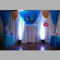 Party Decoration Top Quality 3X6M Ice Silk White Wedding Backdrop Curtains With Sequins Swag Pleated For Banquet