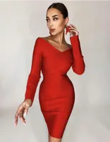 Casual Dresses Celebrity Bandage Dress Red Sexy Off Shoulder Full Sleeve Rayon Mini Women Night Club Party