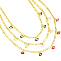 Pendant Necklaces Lip Shape Enamel Necklace For Women Gold Color Cuba Chain 2023 Trend Punk Hip Hop Party Jewelry Gifts