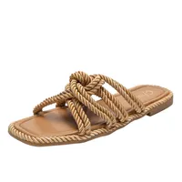 Slippers Summer Rope Square Toe Women Slides Casual Beach Outside Shoes