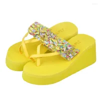 Dress Shoes High-heeled Female Slippers Sandals And Thick-bottomed Toe Soft-faced Women Floral Flip Flops 05