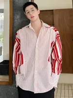Men's Casual Shirts ZCSMLL Korean Fashionstripe Design Men Shirt Turn-down Collar Single Breasted Long Sleeve Male Tops L535