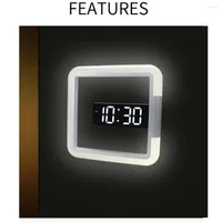 Wall Clocks 3D LED Digital Clock Alarm Mirror Hollow Watch Table 7 Colors Temperature Nightlight For Home Living Room Decorations