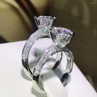 Wedding Rings Huitan Classic Eternity Ring For Women 6 Cubic Zirconia Design Promise Engagement Anniversary Luxury Jewelry