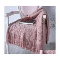 Blankets Pink 127X170Cm Knitted Soft Knit Luxury Throw Blanket Sofa Chair Home Decoration Textile Baby Children Bedding Use1 Drop De Dh2Ua