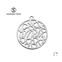 Charms Mom Heart Shape Stainless Steel Diy Round Charm For Bangle Bracelet Necklace Hign Holished Jewelry Making Accessroies Drop De Dhdan