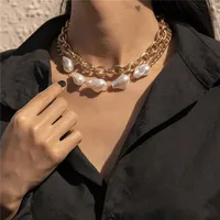 Pendant Necklaces 2Pcs Set Punk Multi Layered Imitation Pearl Choker Necklace For Women Party Chunky Thick Miami Curb Jewelry