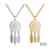 Pendant Necklaces Stainless Steel Dream Catchers Gold Sier Plated Titanium Feather Chains For Women Girls Fashion Jewelry Gift Drop Ottug