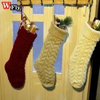 Women Socks Christmas Knitted Stockings Decor Festival Candy Gift Bag Fireplace Xmas Tree Hanging Ornaments Red White Sock