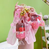 Keychains Floating Sequins Fruit Strawberry Acrylic Pentagram Rocket Keyring Liquid Oil Quicksand Bottle Keychain Women Bag Pendant Gift
