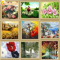 Paintings CHENISTORY Frame DIY Oil Paint By Numbers Landscape Painting Number Animal For Adults Kit Handmade Art Home Decoration Flower