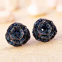 Stud Earrings Luxurious Blue Rhinestone Rose Flower Vintage Women Red Camellia Ear Earring Chic Jewelry Wholesale