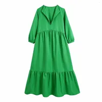 Skirts Xitimeao Women Dresses Autumn Vintage Solid Color Casual Long Sleeve Retro V Neck Leisure Vacation Loose Dress
