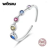 Cluster Rings WOSTU 925 Sterling Silver Simple Style Round Dazzling Colorful Zircon Open Ring For Women Wedding Fingers Jewelry Gift CQR749