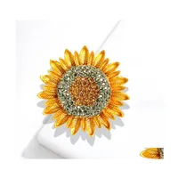 Pins Brooches Golden Crystal Sunflower Brooch Rhinestone Floral Pins For Men Women Party Suit Collar Jewelry Accessories 2193 T2 Dr Dh3R2