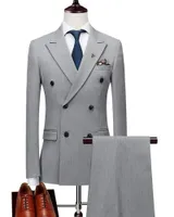 Men's Suits & Blazers 2023 Costume Homme Men Wedding Light Grey Man Blazer Trousers 2Pcs Jacket Pants Bridegroom Groomsmen Tailor-made Cloth