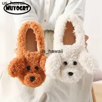 Slippers Woman Slippers Winter Shoes Cut Lovely Dog Faux Fur Slides Plus Soft Sole Indoor Shoes Women Beige Fluffy Slippers 0128V23