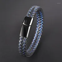 Charm Bracelets Jiayiqi Men Jewelry Punk Black Blue Braided Leather Bracelet For Stainless Steel Magnetic Clasp Fashion Bangles Gifts1