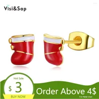 Stud Earrings Visisap Christmas Party Socks Hose Earring Gold Color Asymmetric For Women Fashion Year Gifts Jewelry VPE1606