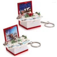 Keychains 3D Mini Christmas Santa Claus Fold Book Keychain Pendant Keyring For Kid Birthday Gift Backpack