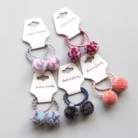 Whole Boutique 20pairs Fashion Cute Candy Color Balls Pom Pom Hair Tie Solid Kawaii Elastic Hair Bands Rubber Gum Rope Headwar2507