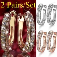 Hoop Earrings 1 Pairs Sparkling Silver Color Fashion U-Shape Zircon Simulated Cubic Zirconia For Womens Engagement