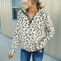 Women's Hoodies Women Autumn Winter Leopard Print Pullovers Tops Loose Fleece Thick Sweatshirt Female Casual Clothes Tracksuit Zipper Jumper