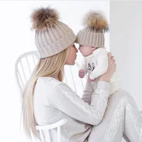 Berets Parent-child Hat Suit Family Parentage Wool Ball Warm Knitted Cold Cap Bomber Hats Mother Baby