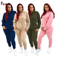 Women's Two Piece Pants Prowow Casual Women Clothing Set Hooded Sweatshirts Pant Fall Winter Tracksuits Solid Color Sporty Suits Streetwear