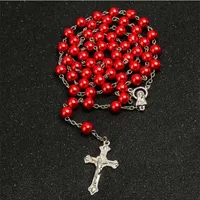 Pendant Necklaces Catholic Rosary Necklace Round Pearl INRI Jesus Cross Fashion Religious Jewelry ResinPendant