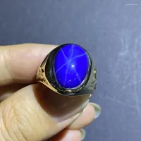 Cluster Rings Mosangnai Real 10K Yellow Solid Gold 18x13MM Oval Shaped Star Blue Sapphire Ring For Men Jewelry