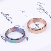Colorful Dazzling Rose Gold Titanium Steel Frosted Band Ring Turning Ring Stress Relief Jewelry