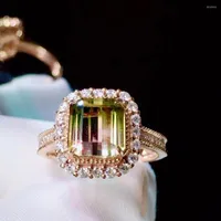 Cluster Rings H627 Tourmaline Ring Pure 18K Gold Natural Watermelon 3.55ct Gemstone Female For Women Fine