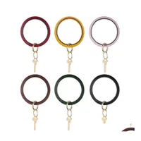 Key Rings Women Girls Pu Leather Bracelet Ring Bangle Keyring Circle Keychain Wristlet Keyrings Jewelry Drop Delivery Dhktb