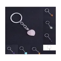 Key Rings Natural Crystal Stone Heart Shape Pendant Healing Keychains For Women Men Jewelry Bag Decor Drop Delivery Dhyoe