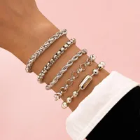 Link Bracelets 5 Pcs Set Hip Hop Chunky Thick Punk Twisted Bracelet Set Fashion Metal Box Chain For Women Men Jewelry Accessories
