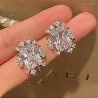 Stud Earrings Fashion 925 Sterling Silver 3ct Square Simulated Diamond For Women Jewelry Female Korea