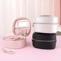 Cosmetic Bags Makeup Box PU Jewelry Storage Square Portable Ring Earring Case Travel Organizer